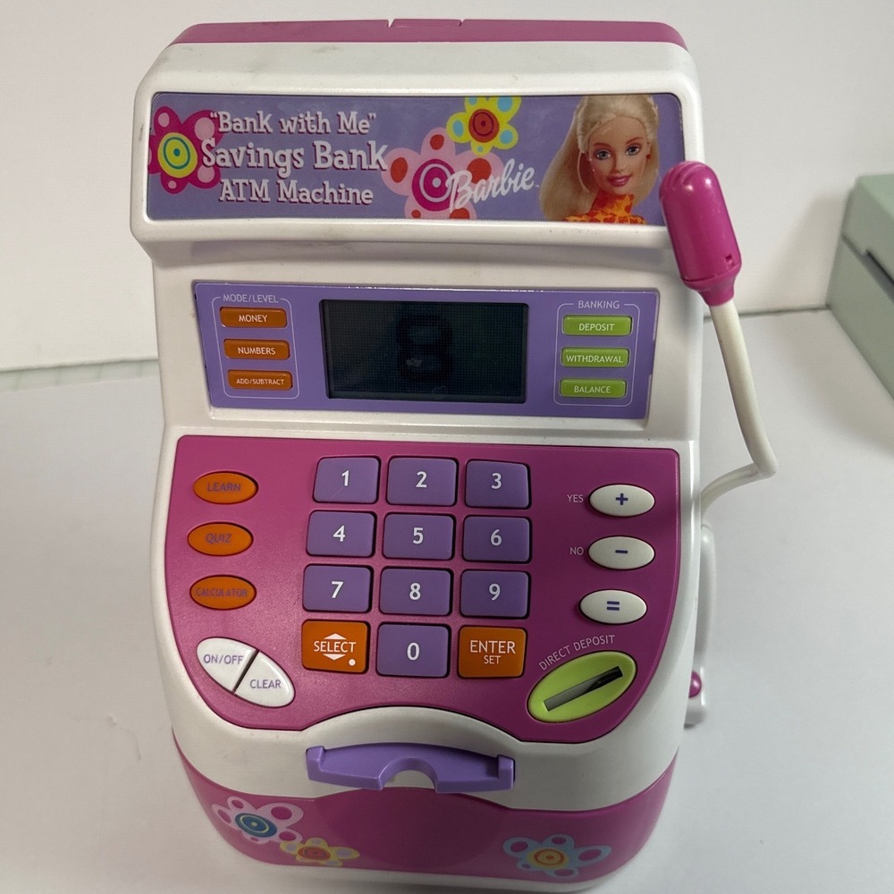 vintage 2001 Barbie Bank with Me Savings Bank ATM play toy pretend works no card